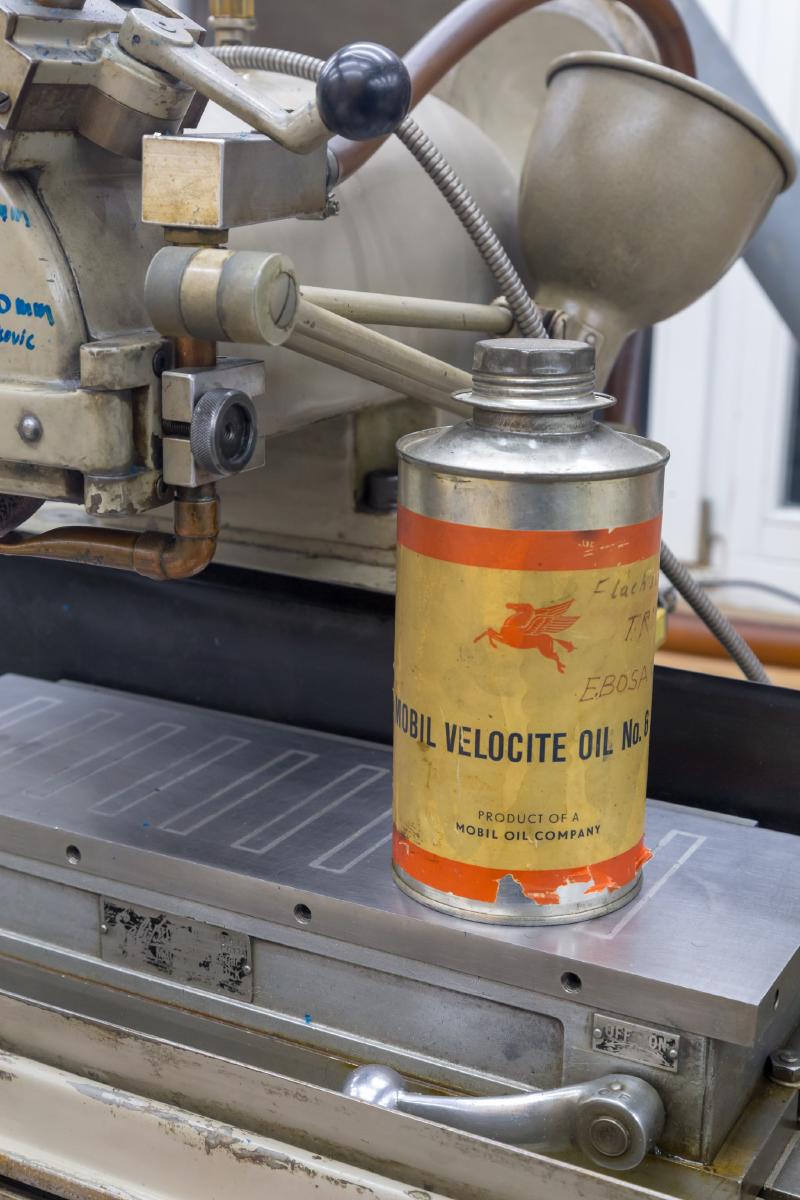 Mobil Velocite Oil No. 6 can on the machine table