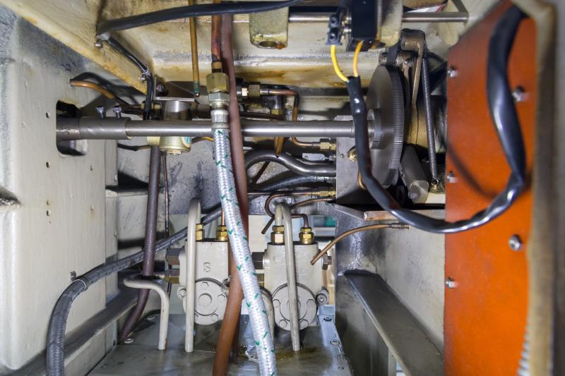 Interior of the Tripet showing hydraulic plumbing and wiring