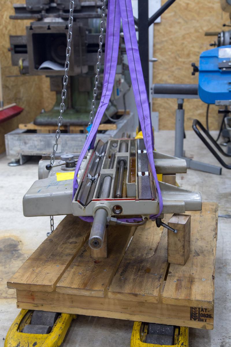 Cross-slide removed, bare machine bed visible